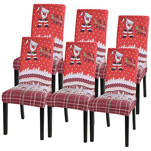 Souarts Xmas weihnachtlich Stuhlhussen 1er/2er/4er/6er Set Strech Stuhlbezug Moderne Husse Dekoration Stuhlüberzug Stuhl Universal Passform für Esszimmer Party Banquet (6er Set, Rot Weiss) von Souarts