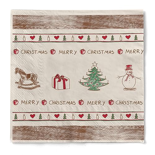 Sovie HOME Serviette Nostalgie | aus Tissue | Vintage Weihnachten Geschenke Merry Christmas | 33 x 33 cm, 20 Stück von Sovie Home