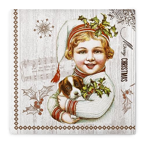 Sovie HOME Weihnachtsserviette Puppy | Linclass® Airlaid | Nostalgische Weihnachten im 20er Jahre Stil | 40x40cm | 12 Stück von Sovie Home