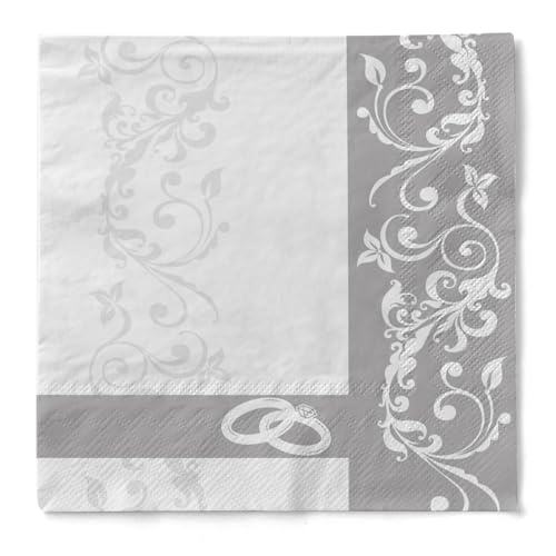 Sovie HORECA grau Tissue-Servietten 33x33 cm saugstarke und hochwertige Einweg-Servietten ideal für Hochzeit Verlobung Feiern Liebe ornament100 Stück HOCHZEIT (Silber) von Sovie HORECA