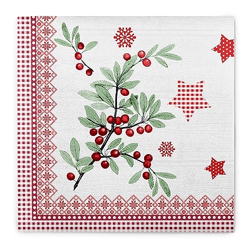 Sovie HORECA Weihnachtsserviette Country Xmas | Linclass® Airlaid | Ilex-Zweige weihnachtliche Ornamente | 40x40 cm, 50 Stück von Sovie HORECA