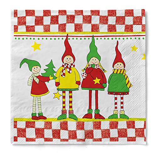 Sovie HOME Serviette Lilo in Rot-Grün | Tissue | Wichtel Weihnachten Weihnachtselfen Geschenke | 33x33cm, 20 Stück von Sovie Home