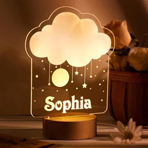 Soview 3D LED Lampe Nachtlicht Kinder Personalisiert mit Name Arcyl Nachtlampe Raumdekoration Geschenk für Baby junge mädchen Geburtstag Weihnacht Wolke von Soview