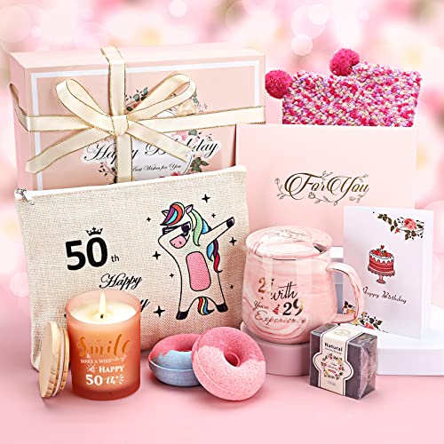 50. Geburtstag Frauen Geburtstagsgeschenk für Frauen, 13oz Kaffeetassen Tassen Duftkerze Badebomben Geschenkeset Frauen, Geburtstagsgeschenk für Mutter Frau Schwester Beste Freundin 50th Geburtstags von Sovyime