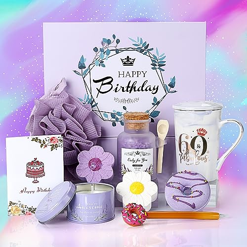 Sovyime 60. Geburtstag Frauen Geburtstagsgeschenk für, 15oz Kaffeetassen Tassen Duftkerze Badebomben Geschenkeset, Mutter Frau Schwester Beste Freundin 60th Geburtstags von Sovyime