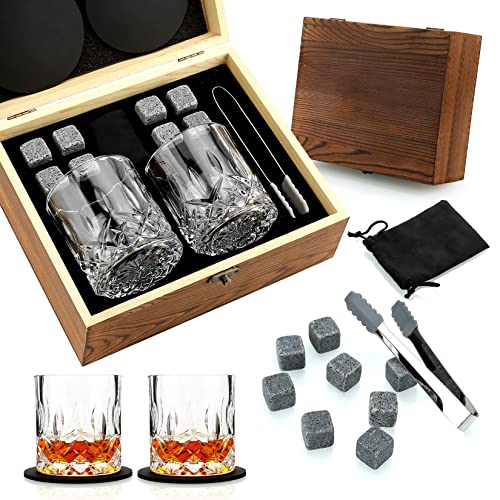 Whiskyglas Geschenkset, Whisky Steine, Whisky Geschenksets für Männer, 8 Whisky Steine 2 Kristall Whisky Gläser Holzbox Geschenk, Geburtstagsgeschenke für Männer, Papa, Ehemann Valentinstag/Vatertag von Sovyime