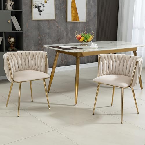 Freizeit Esszimmerstühle Akzent Stuhl Samt Lounge Stuhl mit Eisen Metallfüße 2PC/Set Samt Starker Rahmen (Samtstoff, Ivory) von Soweiz