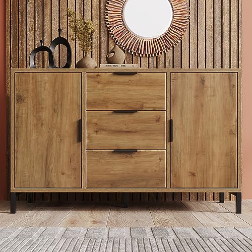 Kommode mit 2 Türen und 3 Schubladen, 120x40x76cm in Dunkle Eiche, Verstellbare Ablage, Sideboard Highboard für Schlafzimmer & alle Wohnräume von Soweiz