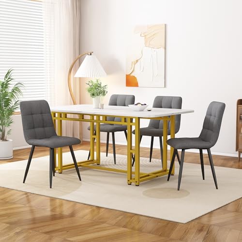 Moderne Küche Esstisch Set, 120x70cm Golden Esstisch mit 4 Stühlen Set, Samt Esszimmerstühle, Golden Eisen Beintisch (Samt, Schwarz) von Soweiz