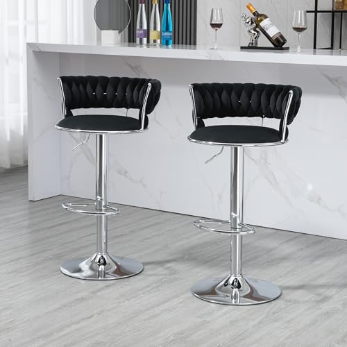 Swivel Bar Hocker 2 Stück einstellbar Counter Höhe Stuhl mit Fußstütze für Küche, Esszimmer 2PC/Set (Velvet, Black) von Soweiz