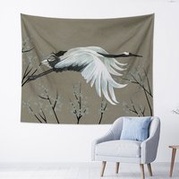 Kranich Gobelin Blume Japan Blüte Natur Wandbehang Für Zuhause Schlafzimmer Wohnheim Dekor von SpaceEmbellishment