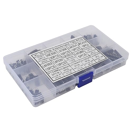 150-teiliges XL-IC-Chip-Sortiment-Set, Silizium-Dual-Optokoppler, Dual-Opamp und Quad-Opamp, Kunststoff-Aufbewahrungsbox von Spacnana