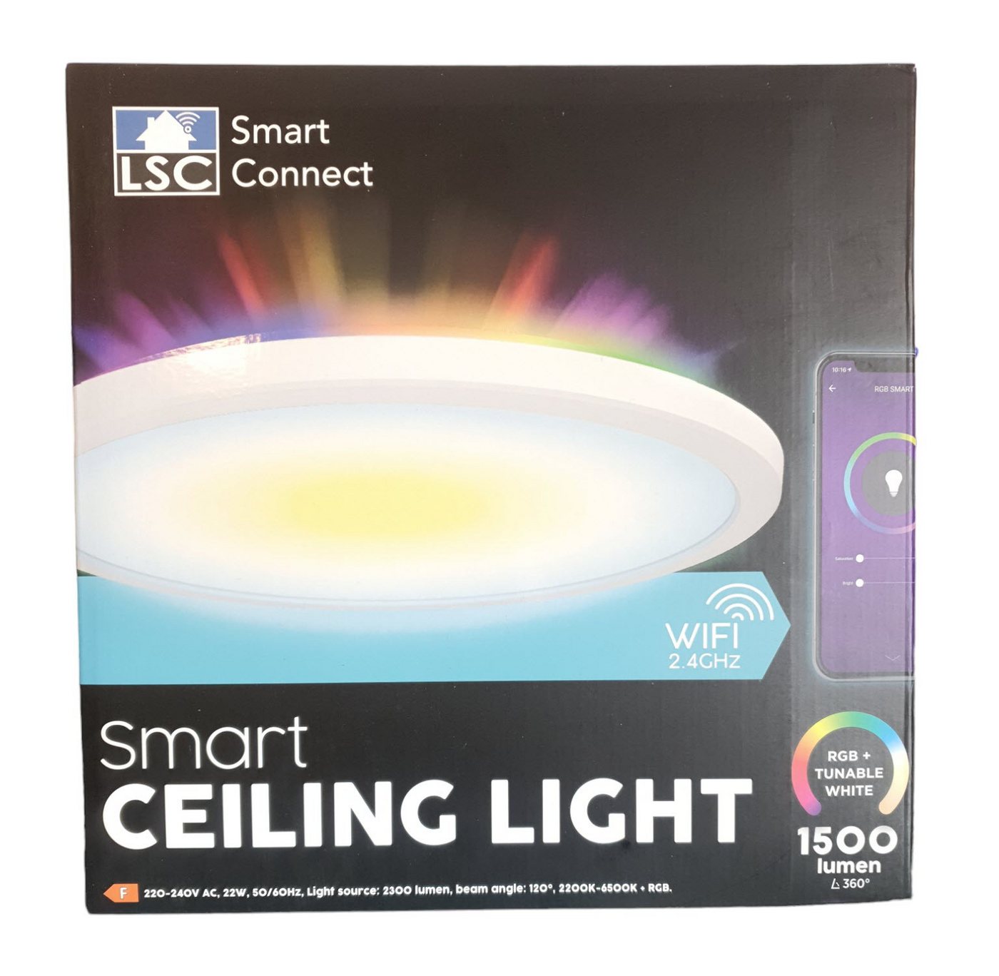 Spectrum LED Deckenleuchte LSC Smart Connect Deckenlampe Dimmbares Weiß- und RGB-Licht APP, LED fest integriert, Tageslichtweiß, Bunt von Spectrum