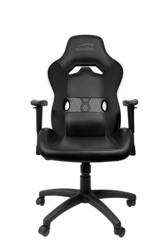 Speedlink Looter Gaming Chair – ergonomischer Gaming Stuhl mit Wippfunktion, verstellbare 2D-Armlehnen, individuell höhenverstellbar, Belastbarkeit bis 130 Kilogramm, Kunstleder, schwarz von Speedlink
