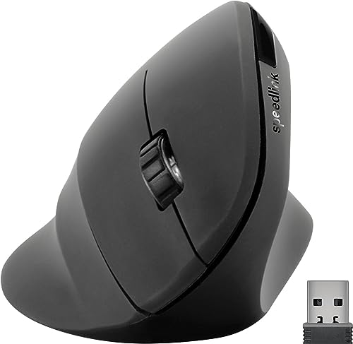 Speedlink PIAVO Ergonomic Vertical Mouse wireless - vertikale ergonomische Maus kabellos, 5-Tasten Maus ohne Kabel, Rechtshänder, bis 1600dpi, Windows, Mac, gummierte Oberfläche, schwarz von Speedlink
