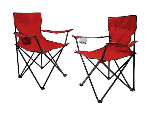 Camping Klappstuhl mit Getränkehalter 2er Set - rot - Campingstuhl klappbar mit Tragetasche - Stuhl faltbar für Festival Freizeit Garten Angler Sessel Belastbarkeit bis 100 kg von Spetebo