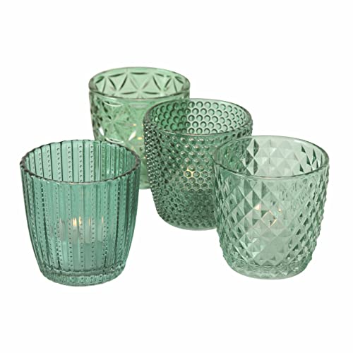Spetebo Glas Teelichthalter transparent Petrol - 4er Set / 7 cm - Deko Windlicht Retro Tischdeko Teelicht Halter Spetebo Glas Teelichthalter transparent Petrol - 4er Set / 7 cm - Deko Windlicht Retro Tischdeko Teelicht Halter von Spetebo