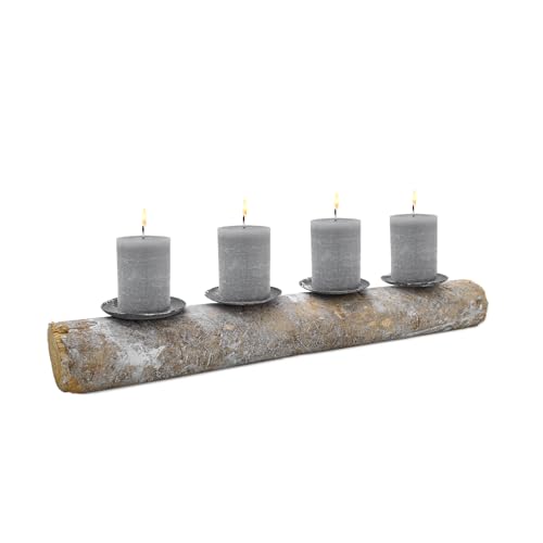Kerzenhalter auf Baumstamm Shabby weiß - 50 cm - Advents Kerzenständer mit 4 Metall Haltern - Weihnachten Tisch Deko Ständer für Stumpenkerzen Kerzenleuchter Landhaus Stil Kerzenhalter auf Baumstamm Shabby weiß - 50 cm - Advents Kerzenständer mit 4 Metall Haltern - Weihnachten Tisch Deko Ständer für Stumpenkerzen Kerzenleuchter Landhaus Stil von Spetebo