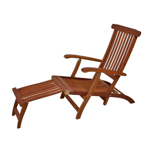 Spetebo Eukalyptus Deckchair mehrfach verstellbar - 163 x 56 cm - Holz Gartenliege mit Fußteil klappbar - Relax Liegestuhl Sonnenliege FSC Holzliege mit Fußstütze geölt von Spetebo