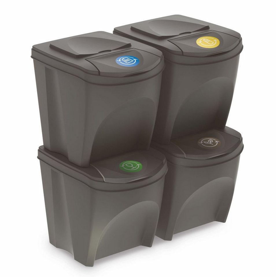Spetebo Mülleimer Sortibox - 4er Set Mülleimer mit 25 L steingrau, Stapelbares Müll Trennsystem von Spetebo