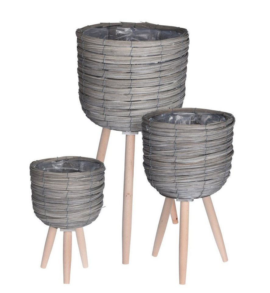 Spetebo Übertopf Rattan Blumenständer grau - 3er Set - Pflanztöpfe (Set, 3 St., Pflanzenständer in 3 Größen), Schicke Rattan Pflanzenständer im 3er Set von Spetebo