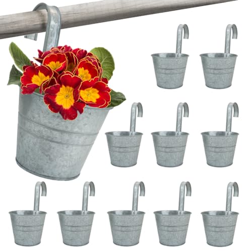 Sporgard 10 Stück 13,5 cm große Metall-Blumentöpfe zum Aufhängen, Landhausstil, Fenster-Blumen-Pflanzenhalter mit Haken, ideal für Geländer, Zaun, Balkon, Garten, Innen- und Außenbereich, von Sporgard