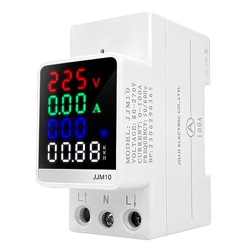 Sporgo AC80-270V LCD Digitale Stromzähler: 100A Multifunktions Stromzähler Hutschiene 6 in 1 Wechselstromzähler, Digitaler Energiezähler Amperemeter Voltmeter Din, 1 Phasiger Wechselstromzähler von Sporgo