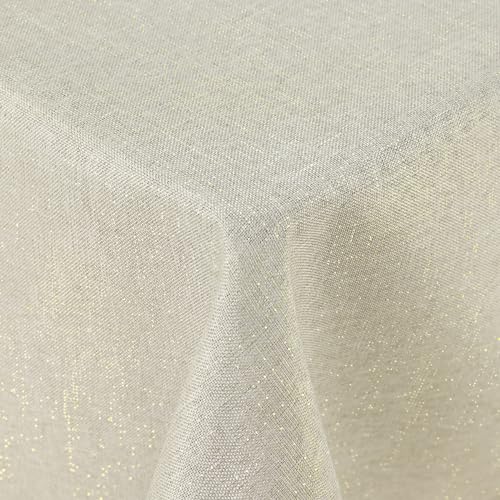 Spotjoy Glitzer Leinenoptik Tischdecke Abwaschbar Rechteckig 140 x 180 cm Tischtuch Lotuseffekt Wasserabweisend Tischwäsche Fleckabweisend - Beige von Spotjoy