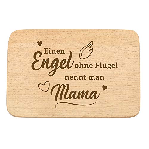 Spruchreif · Frühstücksbrettchen aus Holz mit Gravur · Brotbrett mit Sprüchen · Geschenk für die Mutter · Geburtstag (Einen Engel ohne Flügel nennt man Mama) von Spruchreif