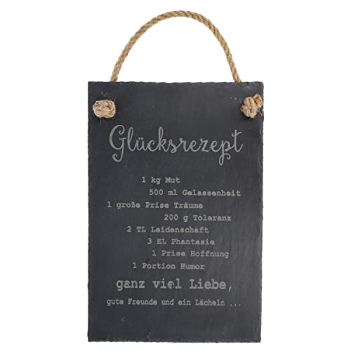 Spruchreif · Schiefer Tafel mit Gravur Rezepte · Türschild · Schieferschild mit Juteband · Dekoschild aus Schiefer zum Aufhängen (Glücksrezept) von Spruchreif