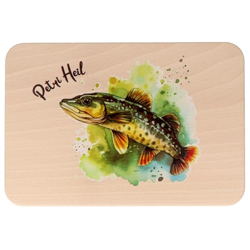 Spruchreif · Frühstücksbrettchen Angler · Frühstücksbrettchen aus Holz · Brotzeitbrett mit UV-Druck · Geschenke für Angler · Angel Geschenk · Petri Heil von Spruchreif