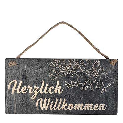 Spruchreif | Holzschild mit Spruch | Holzschild mit Gravur rechteckig | Türschild | Shabby Landhaus Vintage Stil | Deko Geschenk | Holz-Dekohänger | Wanddeko | Willkommensschild | Herzlich Willkommen von Spruchreif