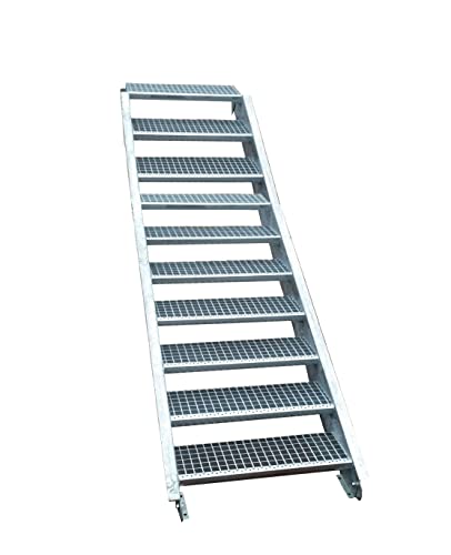 10 Stufen Stahltreppe Breite 100cm Geschosshöhe 150-200cm/ Robuste Außentreppe/Wangentreppe/Stabile Industrietreppe für den Außenbereich/Inklusive Zubehör von Srm-Design