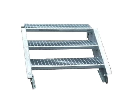 3 Stufen Stahltreppe Breite 70cm Geschosshöhe 40-60cm / Robuste Außentreppe/Wangentreppe/Stabile Industrietreppe für den Außenbereich/Inklusive Zubehör von Srm-Design