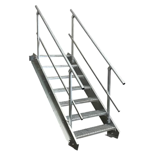 7 Stufen Stahltreppe mit beidseitigem Geländer/Breite 130cm Geschosshöhe 100-140cm / Robuste Außentreppe/Wangentreppe/Stabile Industrietreppe für den Außenbereich/Inklusive Zubehör 7 Stufen Stahltreppe mit beidseitigem Geländer/Breite 130cm Geschosshöhe 100-140cm / Robuste Außentreppe/Wangentreppe/Stabile Industrietreppe für den Außenbereich/Inklusive Zubehör von Srm-Design