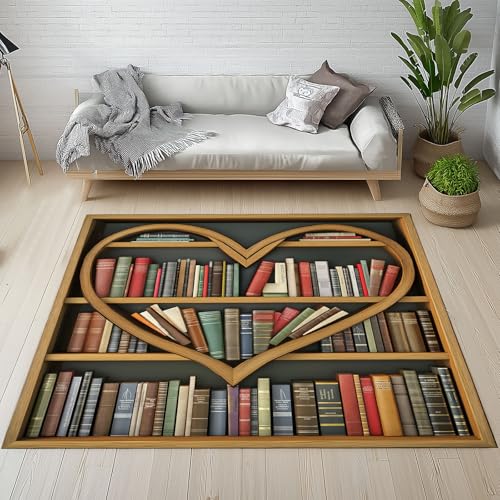 Sshjfeu Liebe Herz Bücherregal Teppich Antirutsch Waschbar, Bücher Bibliothek Teppich Wohnzimmer 120 X 180 cm Weich, Retro Nostalgische Teppiche Kurzflor Schlafzimmer, Kinderzimmer, Esszimmer Sshjfeu Liebe Herz Bücherregal Teppich Antirutsch Waschbar, Bücher Bibliothek Teppich Wohnzimmer 120 X 180 cm Weich, Retro Nostalgische Teppiche Kurzflor Schlafzimmer, Kinderzimmer, Esszimmer von Sshjfeu