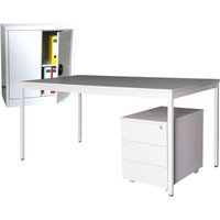 Steinbock® Einrichtungs-Set, Schreibtisch BxT 1.800 x 800 mm inkl. Rollcontainer + Beistellschrank HxB 900 x 800 mm, lichtgrau von Steinbock®