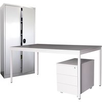 Steinbock® Einrichtungs-Set, Schreibtisch BxT 1.200 x 800 mm inkl. Rollcontainer + Flügeltürschrank HxB 1.800 x 800 mm, lichtgrau von Steinbock®