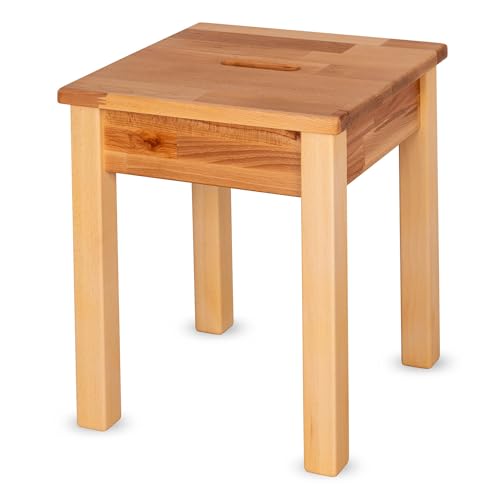 Staboos massiv Holzhocker Doc mit Eingriff bis 150 kg - Buche Sitzhocker aus Holz - Kernbuche Natur - Hocker als Nachttisch nutzbar - 35 x 35 x 45cm von Staboos