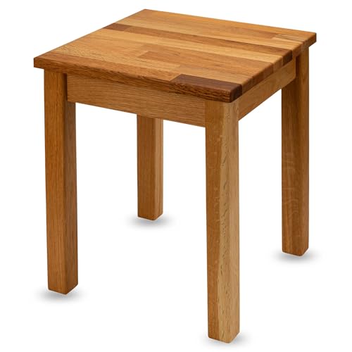 Staboos massiv Holzhocker Doc ohne Eingriff bis 150 kg - Eiche Sitzhocker aus Holz - Kerneiche Natur - Hocker als Nachttisch nutzbar - 35 x 35 x 45cm von Staboos