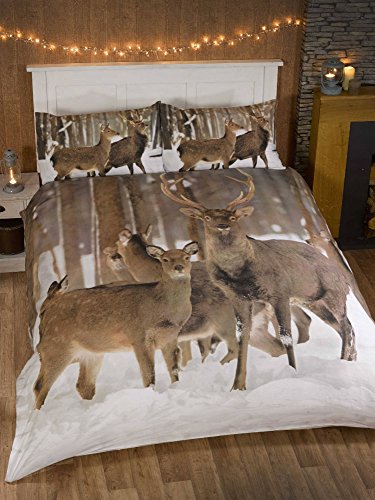 Hirsch Fotografien Tiere Quilt Bettbezug und 2 Kissenbezüge Bettwäsche-Set, Mehrfarbig, Mehrfarbig, King Size von Rapport Home