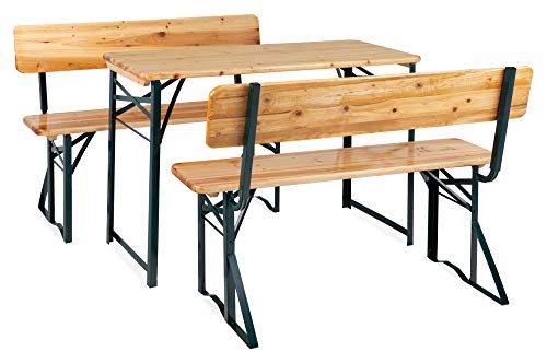 Stagecaptain BBDL-119 5X Set Hirschgarten Bierzeltgarnitur mit Lehne für Balkon - Version mit 119 cm Länge - Klappbare Festzeltgarnitur 5X Tisch, 10x Bank - Holz Sitzgarnitur - Innen & Außenbereich von Stagecaptain