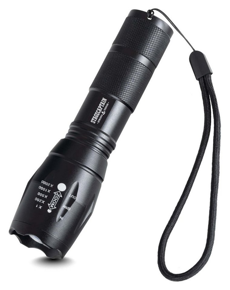 Stagecaptain LED Taschenlampe TF-1000 - Wasserfestes Outdoor Flashlight (Langlebiger 1000 Lumen CREE Chip), mit 3 Helligkeitsstufen, Stufenloser Zoom, Stroboskop und SOS Modus von Stagecaptain