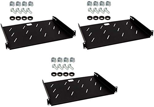 3 Stück 1 HE Rackablage, 35 cm tief, 19" 483 mm Fachboden Trägereinschub Einlegeboden Rack Ablage Boden (1 HE Rackablage 350 mm, 3 Stück) von Stahlflex