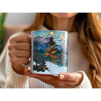 Berg-Majestät-Tasse, Buntglas-Inspirierte Natur-Inspirierte Tasse, Outdoor-Abenteuer-Design, Aquarell-Landschaft, Ideales Geschenk Für Mama von StainedGlassGlow