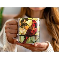 Cardinals Art Stained Glass Cup Vogel Glasmalerei Kaffeebecher Geschenk Für Partner Lover Cardinal Design Bird Natur Glassware von StainedGlassGlow