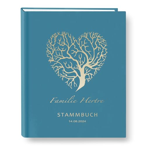 Stammbuch der Familie personalisiert Color Hertre Türkis A5 ca. 18 x 23 cm Familienstammbuch Stammbücher Handarbeit Herz Baum (Türkis) von Stammbuchshop