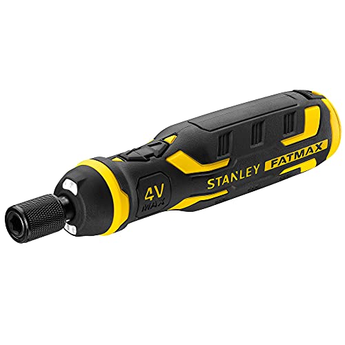 Stanley FatMax Power-Assist Bit-Schraubendreher FMHT66719-0 (4V/1.5 Ah Akku, hohe 300 RPM Drehzahl, leichte Drucktastenfunktionalität, verlängerter Magnethalter, mit LED-Ladeanzeige) Schwarz/Gelb von Stanley - FatMax