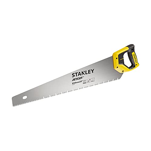 Stanley JetCut Gipskarton-Handsäge (550 mm Länge, 7 Zähne/Inch, Bi-Material Griff, 45°/90° Anschlag, Hardpoint, für Gpskartonplatten oder andere faserige Materialien) 2-20-037 von Stanley