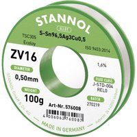 ZV16 Lötzinn, bleifrei bleifrei Sn96,5Ag3Cu0,5 REL0 100 g 0.5 mm - Stannol von Stannol